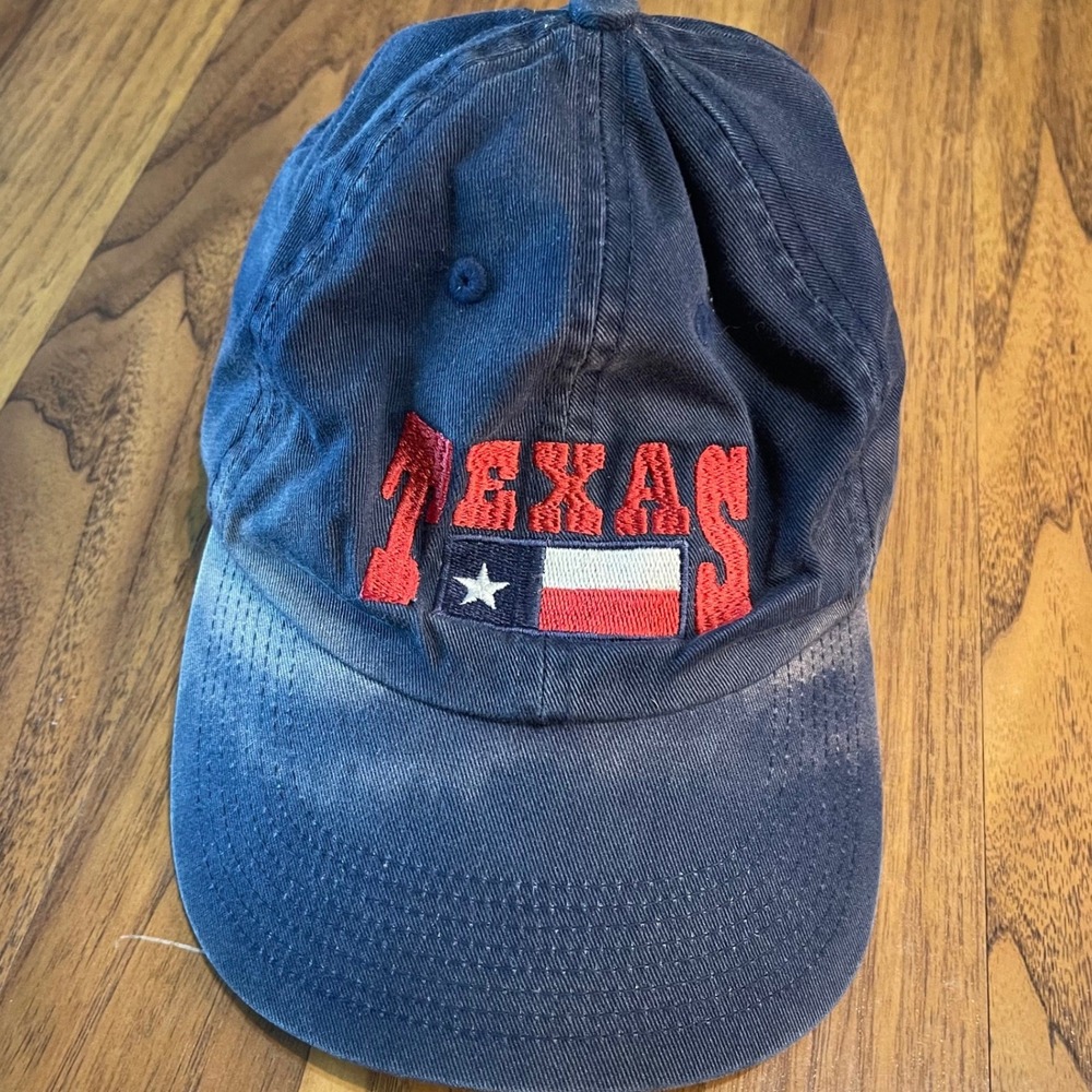 Perrin Texas Flag Baseball Cap Hat Navy Blue Cotton Adjustable Distressed Mens